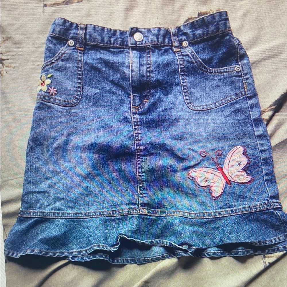 Faded Glory Blue Denim Skirt with Embroidered Butterfly